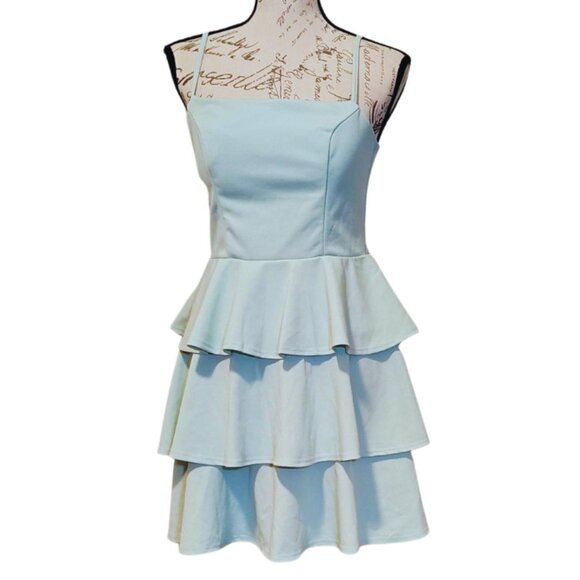 Trixxie Pastel Green Tiered Ruffle Cutout Mini Dress - Summer Wedding Guest - Picture 2 of 7